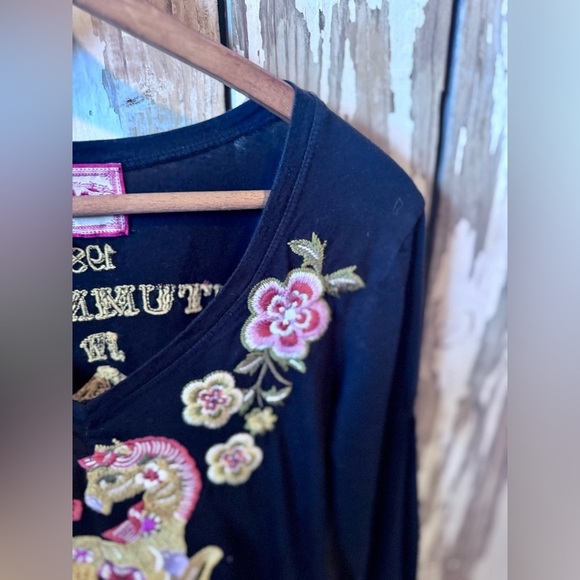 Johnny Was LA Vintage Carousel Horse Embroidered Shirt Black Size Small Fair - Picture 3 of 14